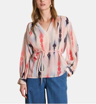 Top ample à imprimé manches longues - La Fée Maraboutée - Navy et peach