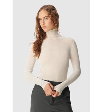 Pull tricot fin côtelé 100% laine - Ikks - Écru