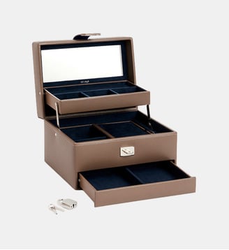 Boîte à bijoux moyen modèle ouverture automatique en cuir - Le Tanneur - Beige foncé