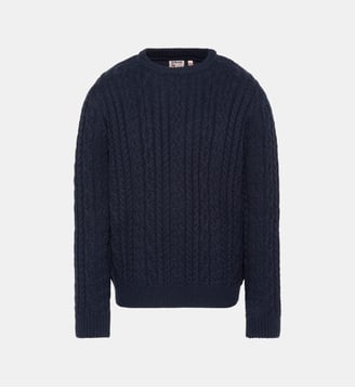 Pull col rond en maille torsadée - Schott - Bleu marine