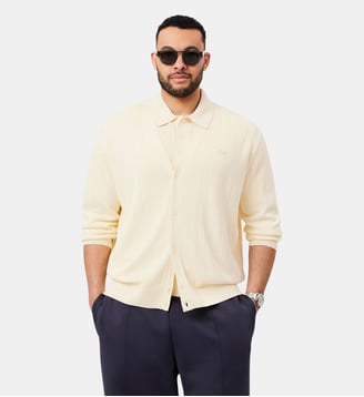 Cardigan côtelé coton mélangé - Lacoste - Beige