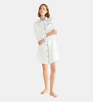 Chemise de nuit col classique en satin, Essentiel Uni - Laurence Tavernier - Écru