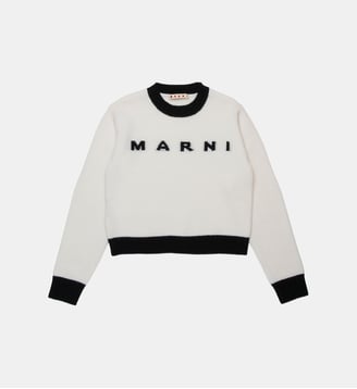 Pull court ample laine et cachemire signature - Marni - Blanc et noir