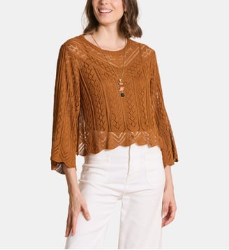 Pull court en maille fine ajourée - La Fée Maraboutée - Tandoori