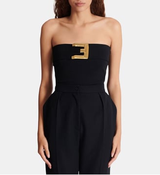 Body bustier en crêpe avec détail ceinture - Balmain - Black