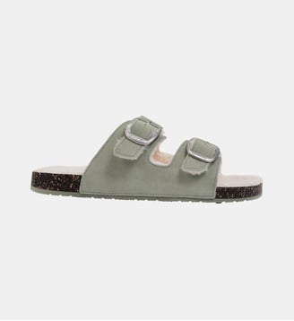 Chaussons Mules ouvertes ultra confortables, en cuir - Isotoner - Vert d'eau