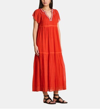 Robe longue imprimée à volants - La Fée Maraboutée - Jaspe