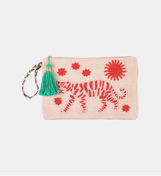 Pochette brodée de perles motif tigre NAZARE - Wild - Rose
