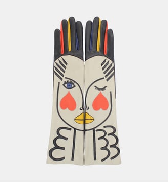 Gants Femme L'Autre Moi Cuir Doublé Soie - Agnelle - Noir, craie et multicolor