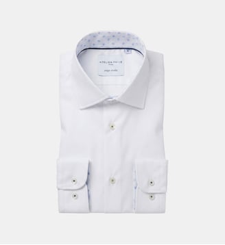 Chemise twill blanc double retors Fancy coupe droite - Atelier Privé - Blanc
