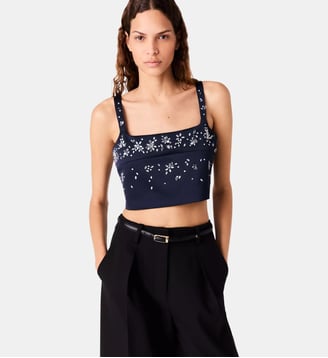Top en satin avec broderies - Maje - Marine