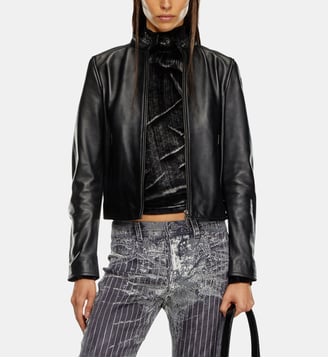 Blouson biker en cuir avec logo embossé - Diesel - Noir