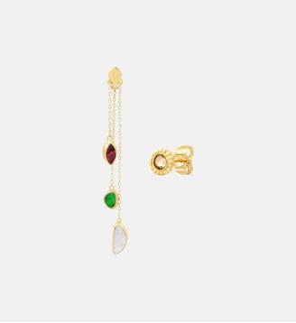 Boucles d'oreilles tiges percées   - Lhassa - Satellite - Vert et rouge