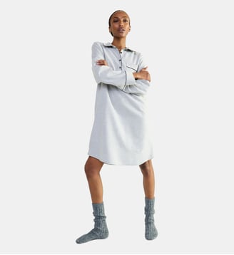 Chemise de nuit col classique en flanelle de coton, Radieuse - Laurence Tavernier - Gris chine