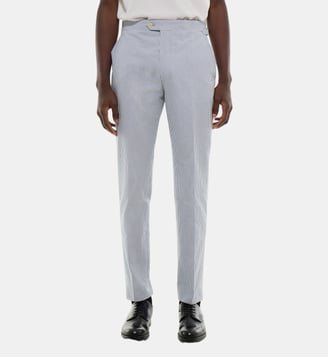 Pantalon ajusté en seersucker à rayures - Fursac - Ciel