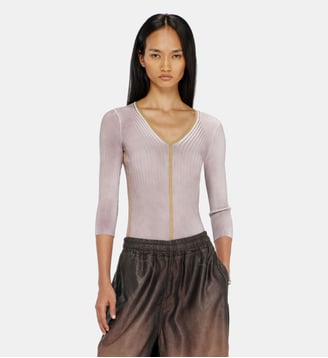 Pull en maille à col V côtelé avec bandes contrastantes - Diesel - Lilas