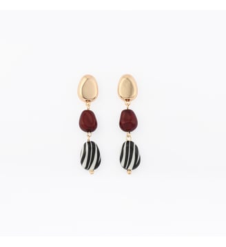 Boucles d'oreilles pendantes à galets en résine motif zèbre - Balaboosté - Bordeaux