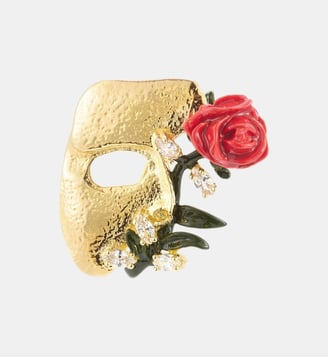 Broche masque doré, rose et cristaux - Les Néréides - Doré