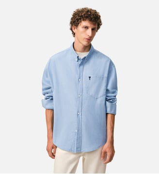Chemise Boxy Ami De Coeur Brodé en Coton - AMI Paris - Bleu cachemire