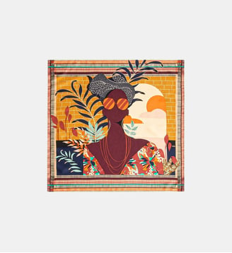 Petit foulard coloré effet soyeux à motifs SAOTOME - Wild - Ocre