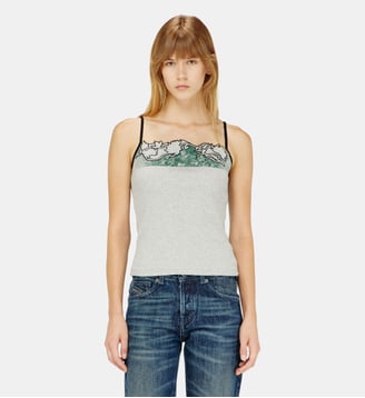 Débardeur côtelé avec broderie florale en contour - Diesel - Gris