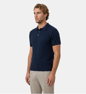 Polo en coton à maille torsadée - Ron Dorff - Bleu marine