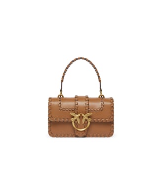 Petit sac à main mini love bag en cuir - Pinko - Marron lion et or antique