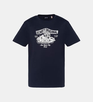 T-shirt imprimé logo moto vintage - Schott - Marine