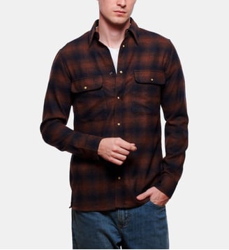 Chemise en flanelle laine melange carreaux marron coupe droite - Atelier Privé - Marron