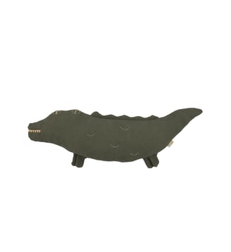 Coussin Wabi-Sabi crocodile brodé en coton lavé - Nobodinoz - Vert