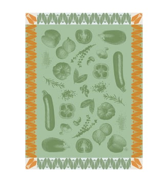 Torchon Ratatouille 100% coton - Le Jacquard Francais - Vert tilleul chambray