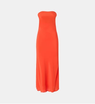 Robe longue bandeau en crêpe de chine viscose et soie - Pinko - Orange