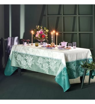 Nappe Jardin de pivoines vert antitache déperlant - Garnier Thiebaut - Vert