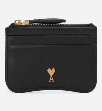 Porte-cartes Paris Paris zippé unisexe en cuir de vachette - AMI Paris - Noir et laiton vibre