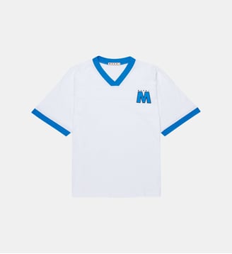 T-shirt à col en V avec logo - Marni - Bluette