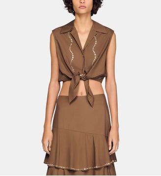 Chemise courte strassée - Sandro - Marron