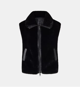 Gilet zippé en fourrure synthétique - Pinko - Limousine noire