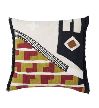 housse de coussin en Chambray de coton rebrodé CAYUTA - Madura - Naturel et sangria