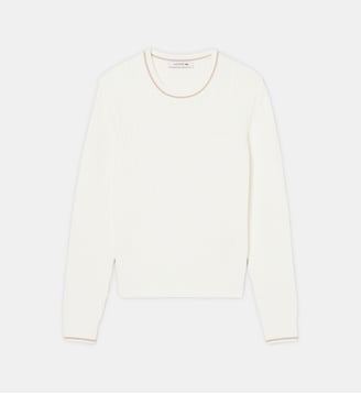 Pull maille torsadée détails rayés - Lacoste - Blanc