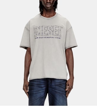 T-shirt avec logo appliqué et bord brut - Diesel - Gris