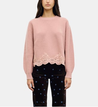 Pull ample en laine et dentelle - RIVIERA - Gerard Darel - Bois de rose