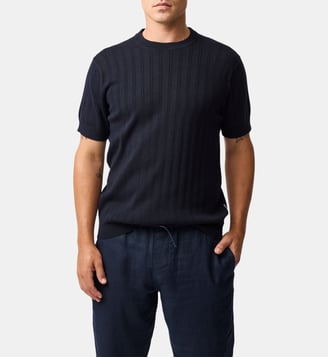 T-shirt tricoté en coton et chanvre manches courtes Canning Street - Rodd & Gunn - Bleu nuit