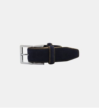 Ceinture en cuir nubuck avec surpiqûre en opposition - Serge Blanco - Bleu marine
