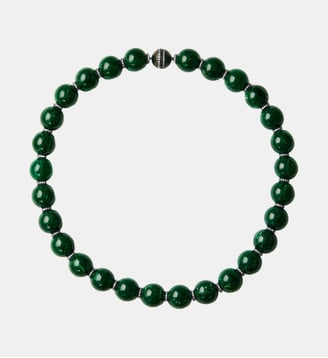 Collier avec résine verte, cristaux et motifs sphériques - Aristocrazy - Argenté