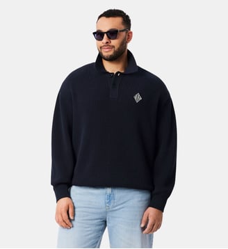 Pull col polo maille perlée badge - Lacoste - Noir