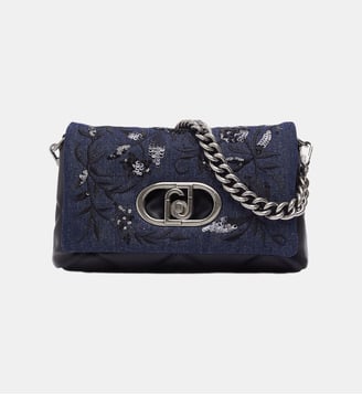 Sac LaPuffy moyen en denim brodé - Liu Jo - Denim bleu