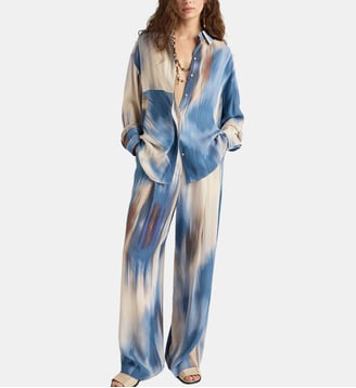 Pantalon aliento en viscose imprimée - Momonì - Bleu