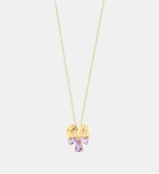Collier pendentif doré pensée et pierres roses - Les Néréides - Doré