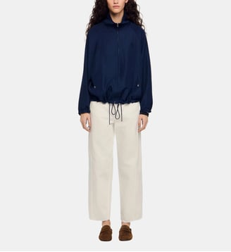 Blouson oversize col montant brodé - Sandro - Marine