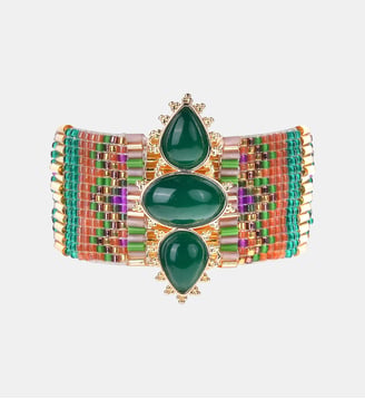 Bracelet manchette perles tissées NOLITI - Hipanema - Émeraude
